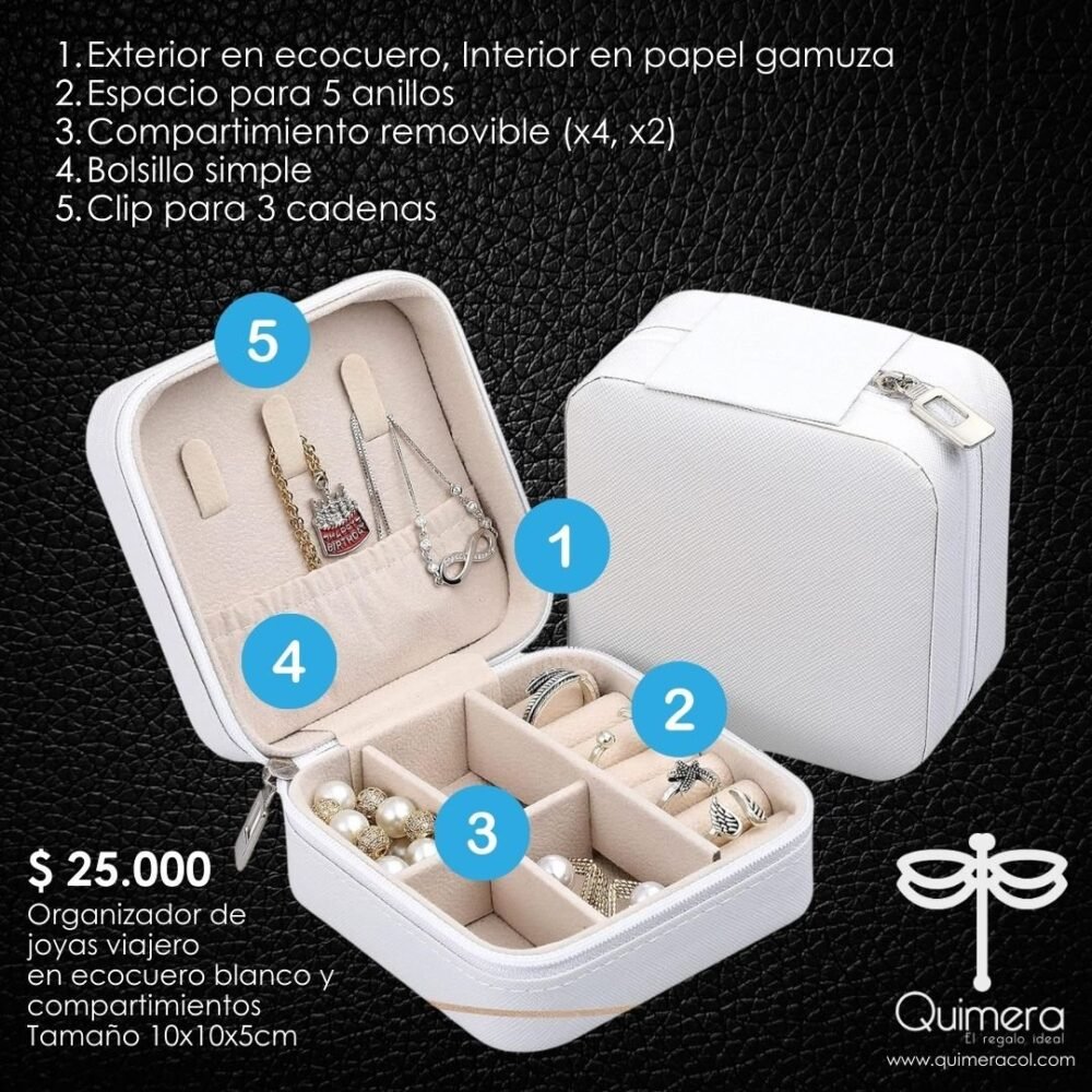 Organizador de Joyas en Ecocuero Blanco - Imagen 3