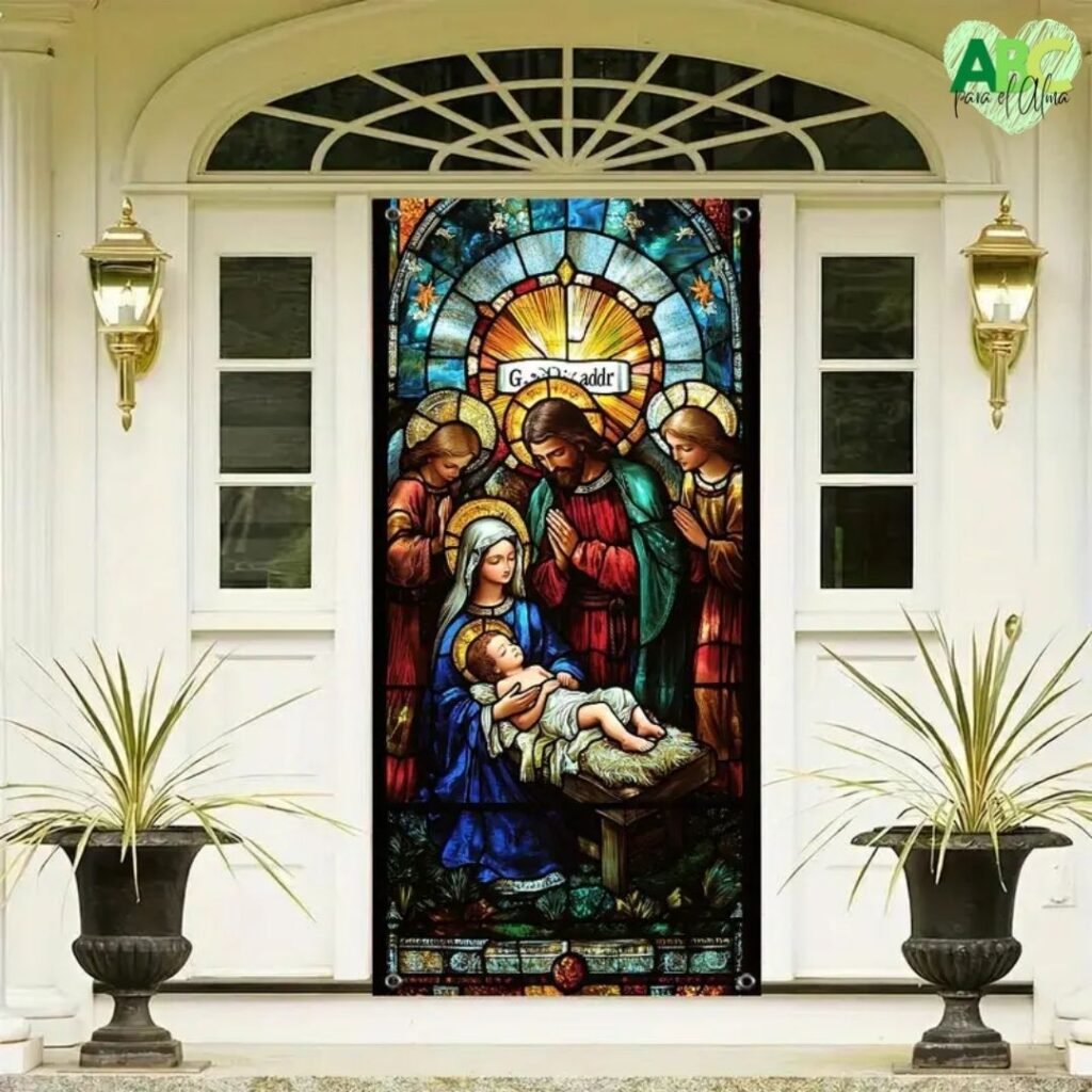 Tapiz vertical pesebre tipo vitral